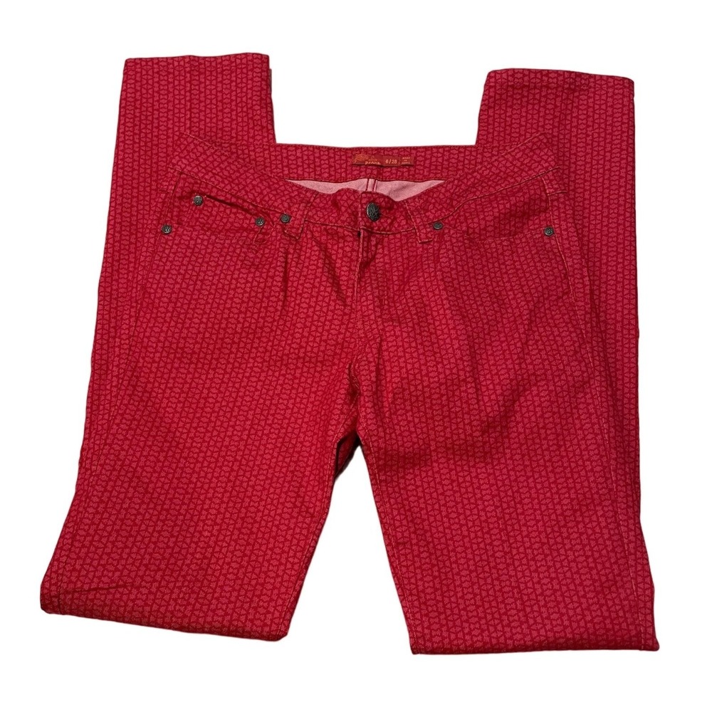 Prana Kara Red Geometric Print Corduroy Skinny Pants Womens Size 6/28 Boho u1